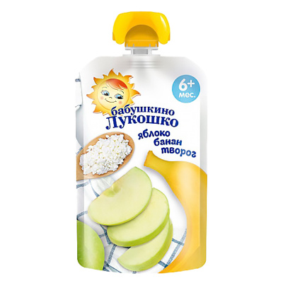 Пюре Яблоко Банан Творог 100 г с 6 месяцев Бабушкино Лукошко 1